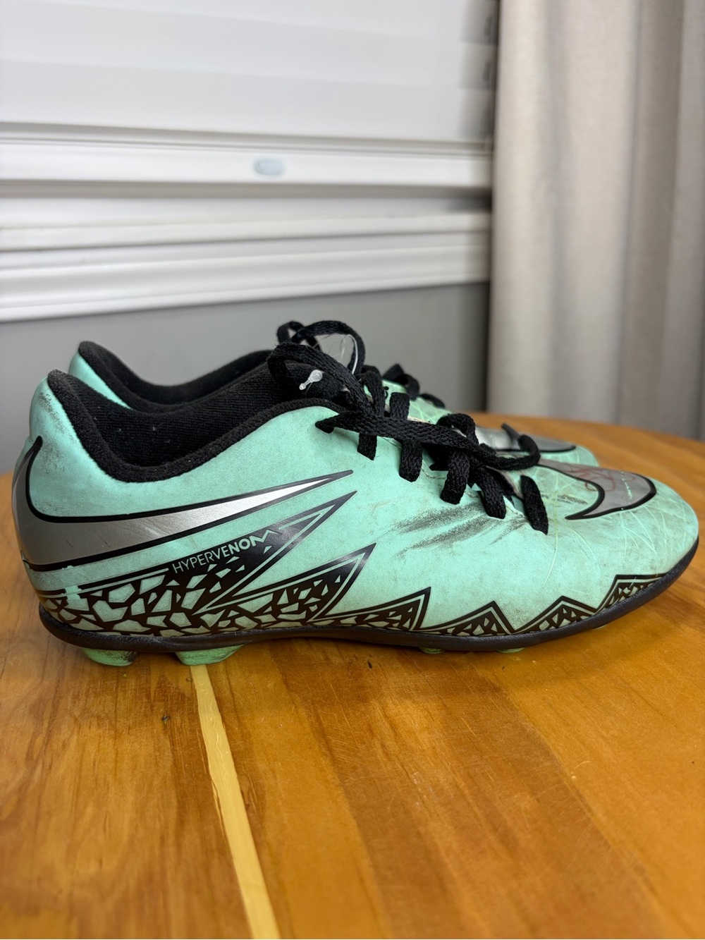 Nike Mint Green and Black Hypervenom Soccer Cleats